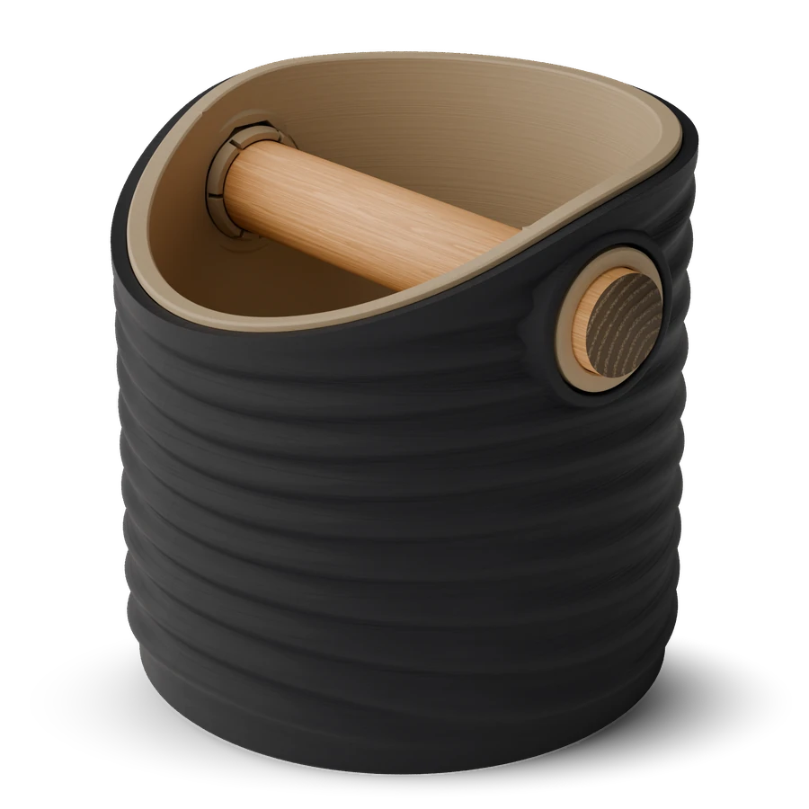 Ripple knock box, round, Charcoal with Latte inner