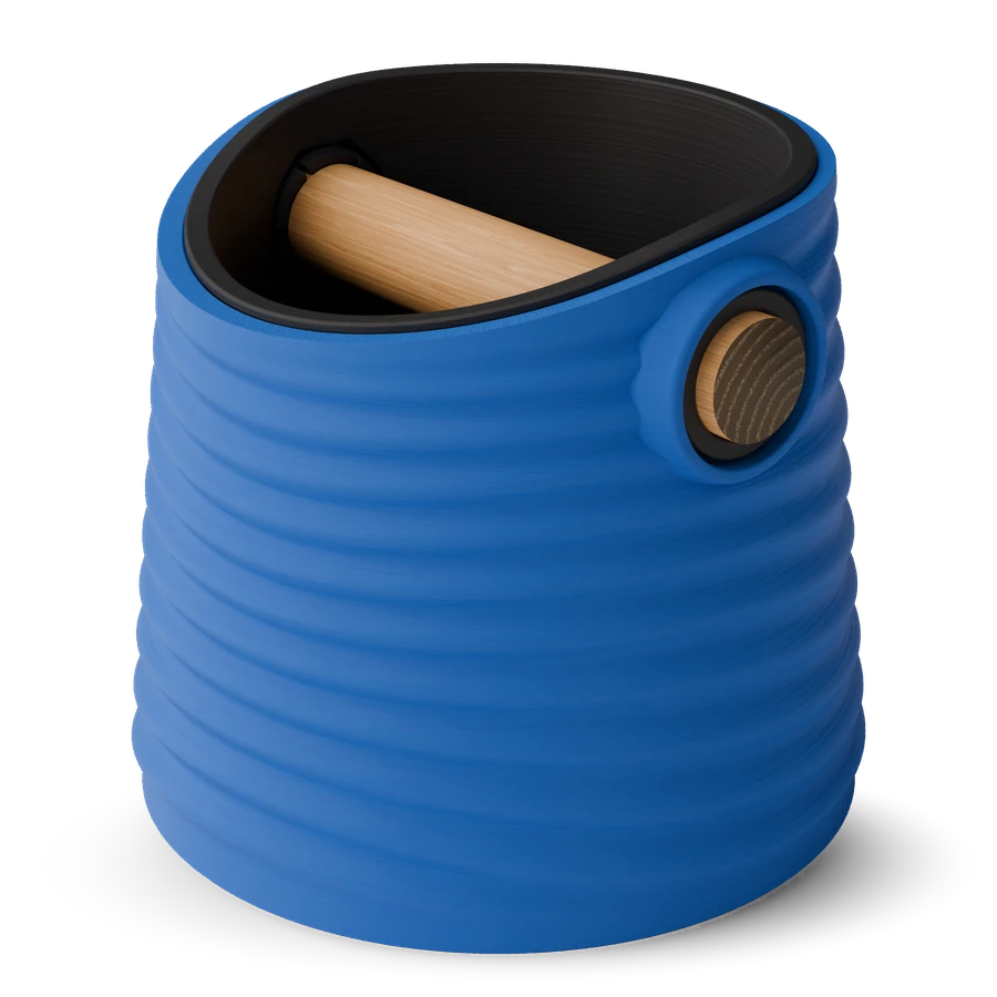 Ripple knock box, round, Marine Blue with Charcoal inner