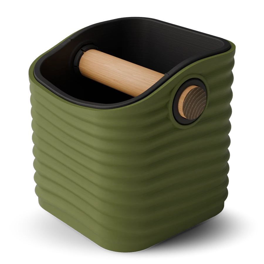 Ripple knock box, rounded square, Olive Green with Charcoal inner