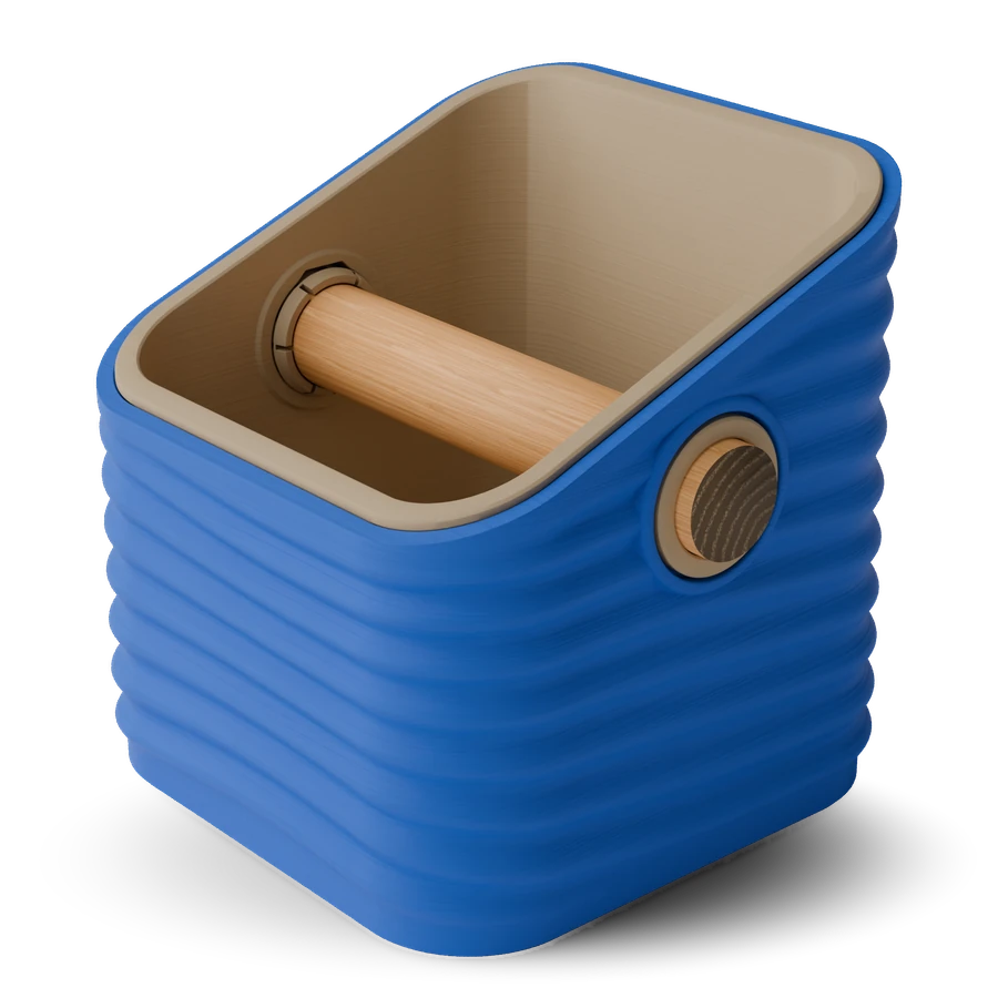 Ripple knock box, rounded square, Marine Blue with Latte inner