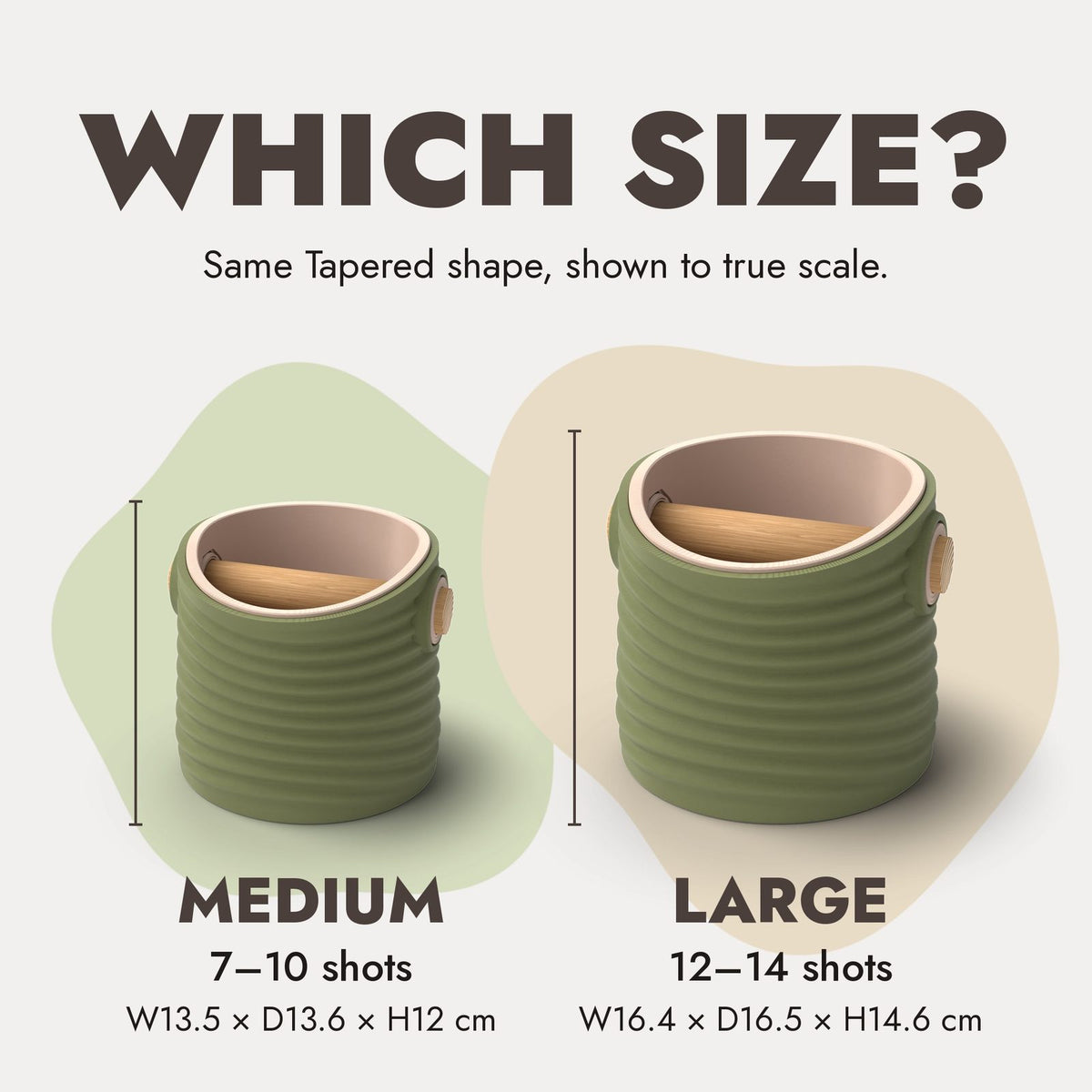 Ripple Tapered knock box Medium vs Large size comparison