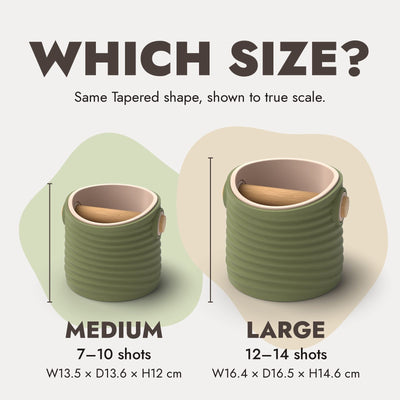 Ripple Tapered knock box Medium vs Large size comparison