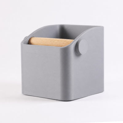 The Square Minimalist Espresso Knock Box in matte ash grey