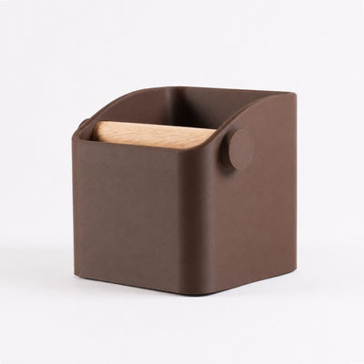 The Square Minimalist Espresso Knock Box in matte brown
