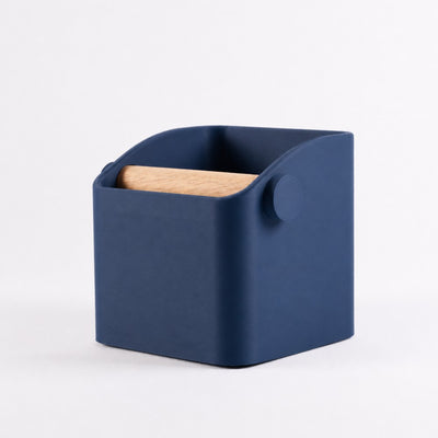 The Square Minimalist Espresso Knock Box in matte dark blue