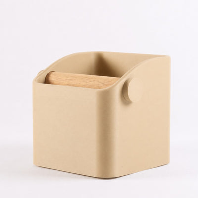The Square Minimalist Espresso Knock Box in matte desert tan