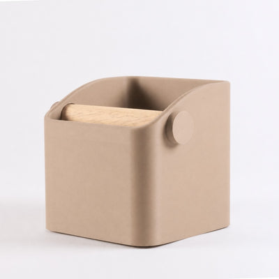 The Square Minimalist Espresso Knock Box in matte latte brown
