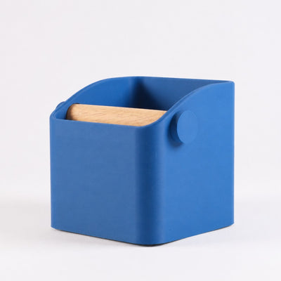 The Square Minimalist Espresso Knock Box in matte marine blue