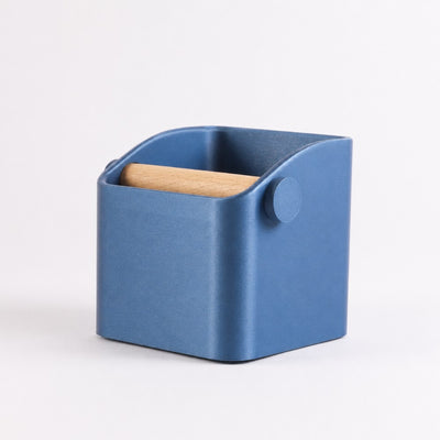 The Square Minimalist Espresso Knock Box in metallic blue