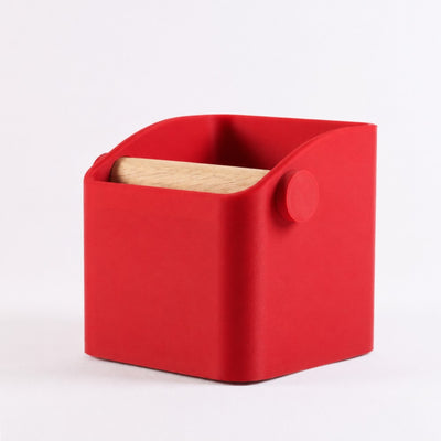 The Square Minimalist Espresso Knock Box in matte red