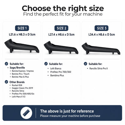 Size guide for coffee machine rear water tank filler funnel in Size 1 Size 2 and Size 3