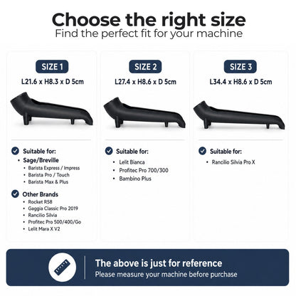 Size guide for coffee machine rear water tank filler funnel in Size 1 Size 2 and Size 3