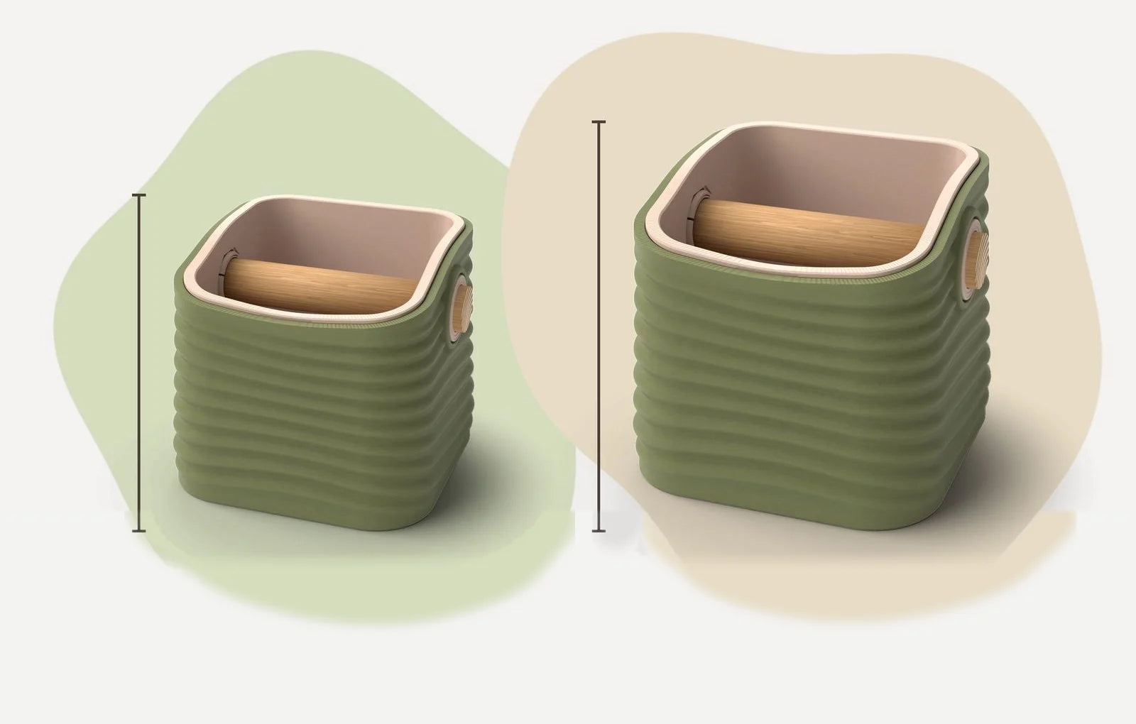 Ripple Square Tapered knock box, Medium and Large side by side