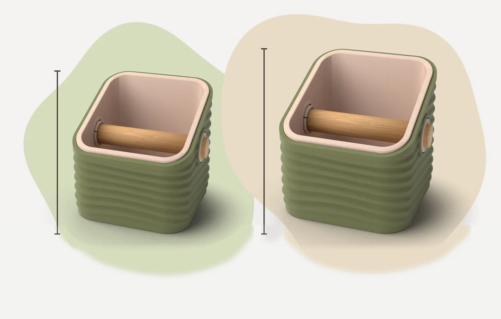 Ripple Square Angled knock box, Medium and Large side by side