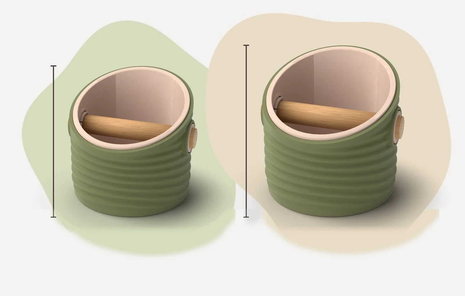Knock box Ripple Angled, velikosti Střední a Velký vedle sebe